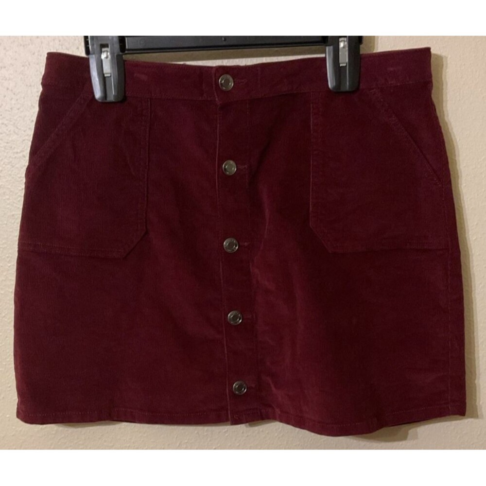 Lands’ End Girls Plus Size 16+ Burgundy Corduroy Button Front A-Line Skirt